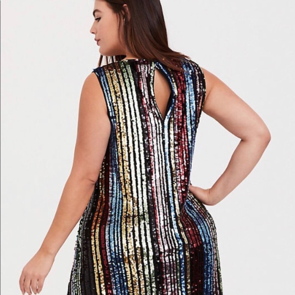Festive Party Dress!  Rainbow sequined mini dress from Torrid.